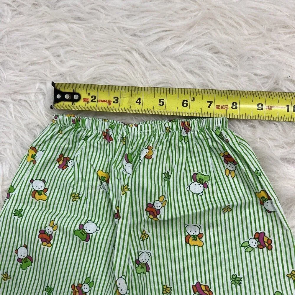 Hello Kitty Girls Vintage Sanrio Green & White Linen Pinstriped Pj Set Size 4